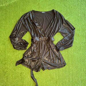 Shiny Black Wrap Romper